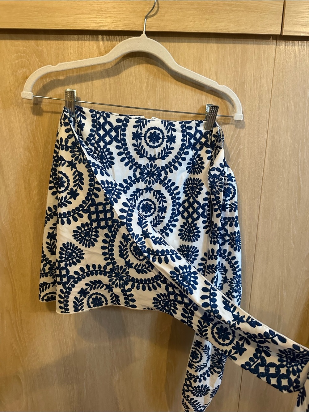 Blue and White Printed Wrap Skirt